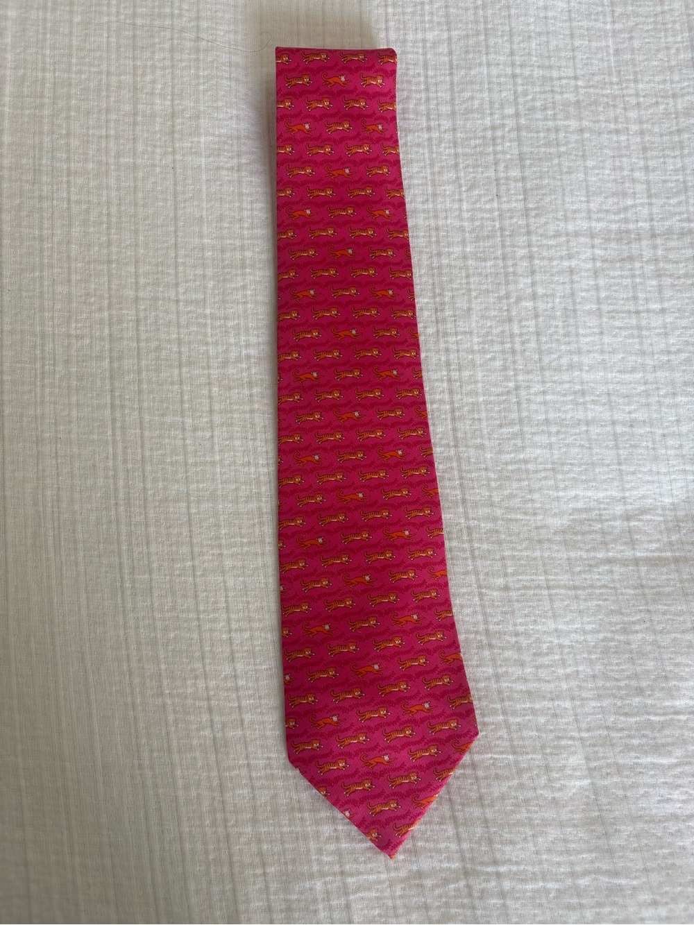 Hermes Magenta Silk Tie with Yellow Motif